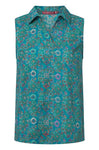 Ärmellose Bluse FLORAL ETHNO aus Bio-Pima-Baumwolle turquoise von Alpaka Store Deutschland
