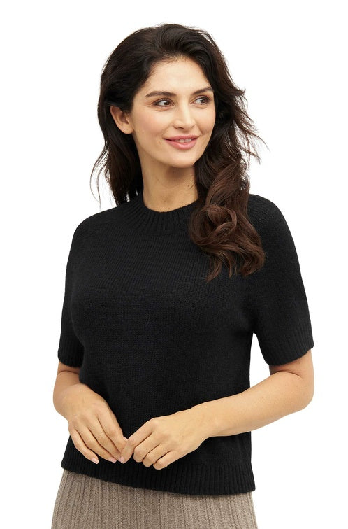 Kurzarm-Pullover PACA aus 87% Alpaka und 13% Merino schwarz von Apu Kuntur