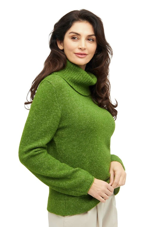 Rollkragenpullover PACA aus 87% Alpaka und 13% Merino apfelgrün von Apu Kuntur