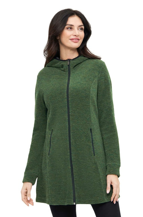 Alpaka Kapuzenmantel APU FLEECE mit Baby Alpaka & Bio-Pima-Baumwolle waldgrün von Apu Kuntur