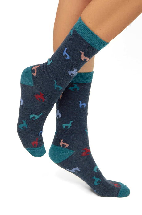 Socken ALPAQUITAS mit Alpaka Motiven - 56% Alpaka navy von Apu Kuntur