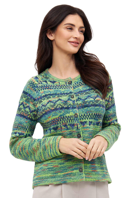 Alpaka Strickjacke COLORES ANDEN (92% Alpaka) - grün meliert