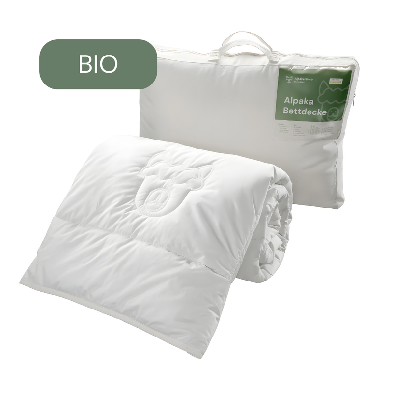 Bio Alpaka Bettdecke 100% Alpakadecke "Alpaka Store Deutschland" mit Bezug aus Bio-Baumwolle inkl. gratis Schlafratgeber 4-Jahreszeiten - kombinierbar