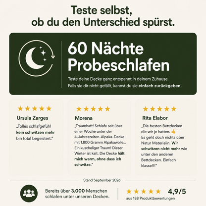 Alpaka Bettdecke aus 100% Alpakawolle - inkl. gratis Schlafratgeber