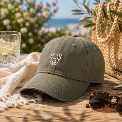 Cap aus 100% Bio-Baumwollsegeltuch mit gesticktem Alpaka-Logo olivgrün