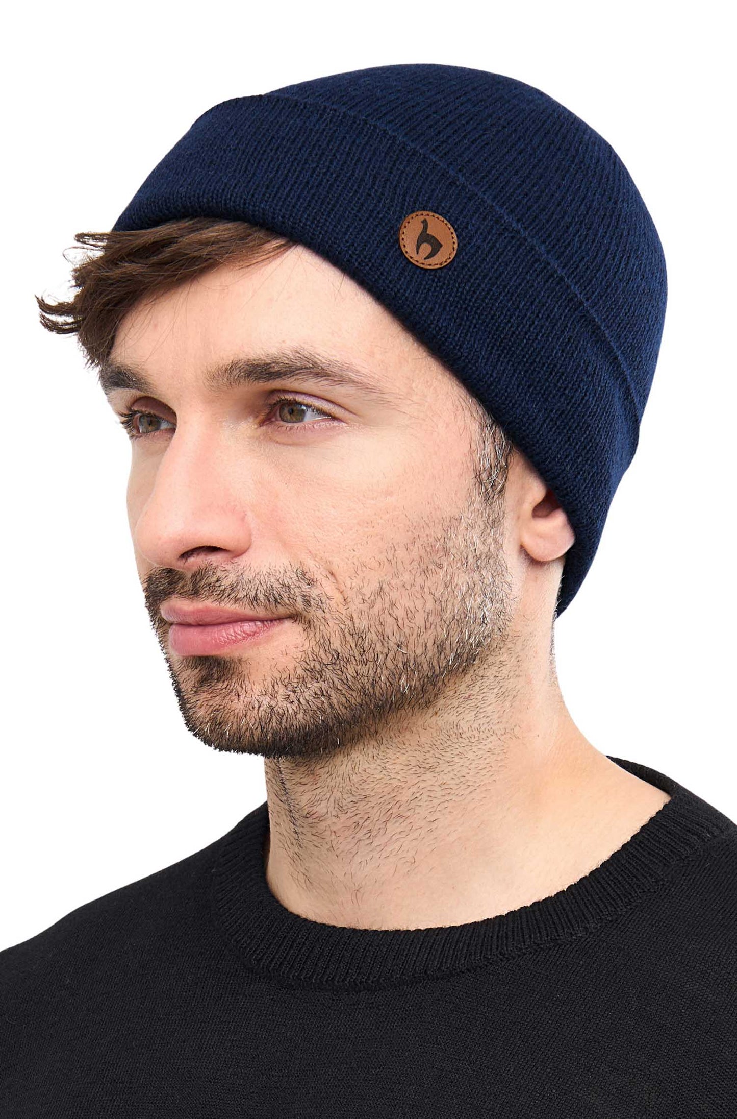 Alpaka Strick-Mütze BARK - 100% Alpaka marineblau