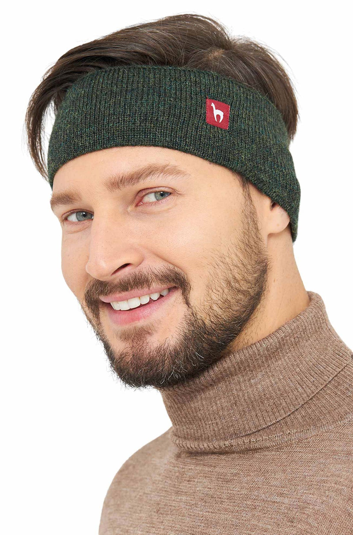 Alpaka Stirnband UNI mit Ohrenklappen - 100% Alpaka tannengrün one-size