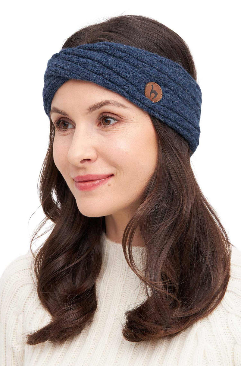 Alpaka Stirnband SUAVE mit Twist - 100% Alpaka blau one-size