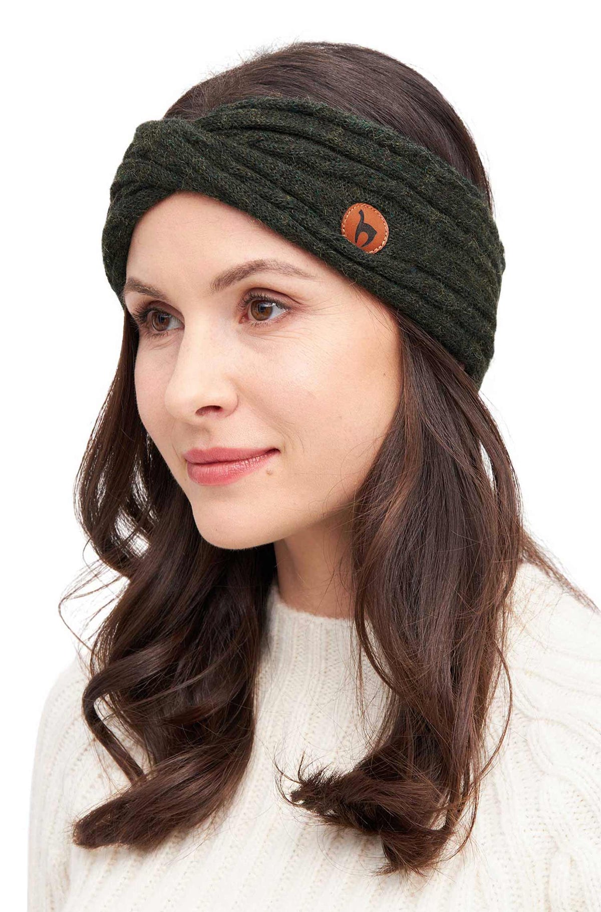 Alpaka Stirnband SUAVE mit Twist - 100% Alpaka tannengrün one-size