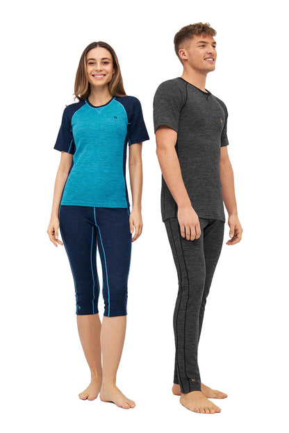 Alpaka Shirt THERMO Damen navy-türkis