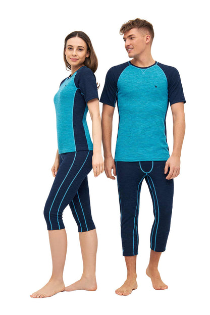 Alpaka Shirt THERMO Herren navy-türkis
