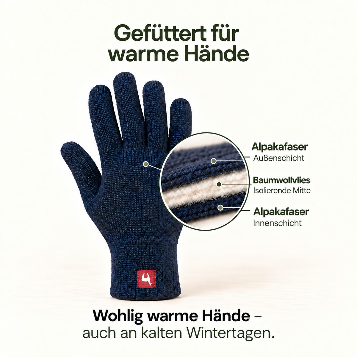 Alpaka Gefütterte Fingerhandschuhe UNI - 100% Alpaka