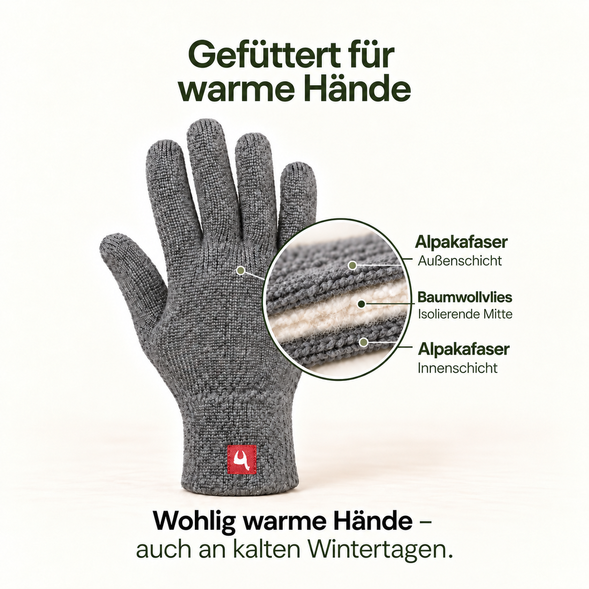Alpaka Gefütterte Fingerhandschuhe UNI - 100% Alpaka