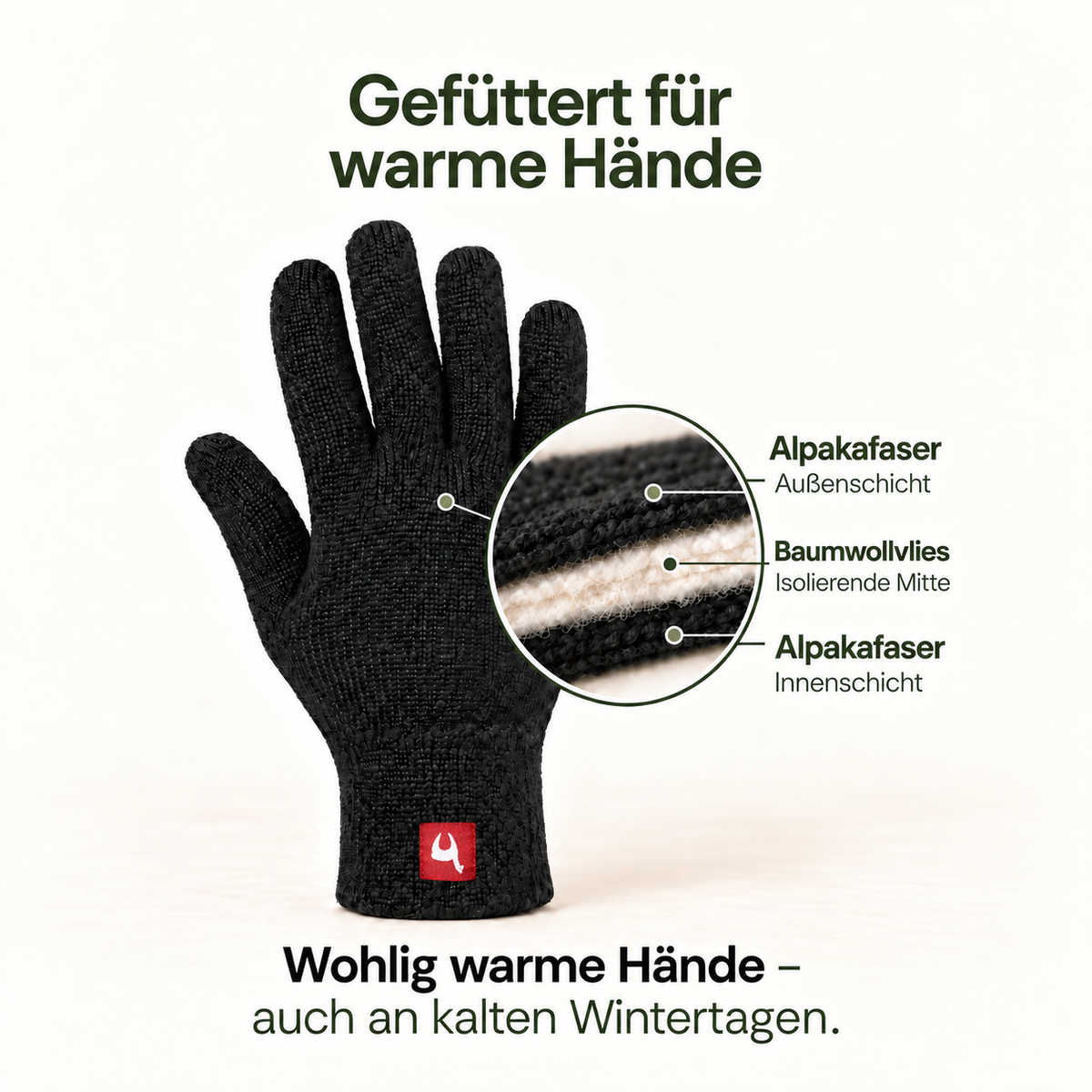 Alpaka Gefütterte Fingerhandschuhe UNI - 100% Alpaka