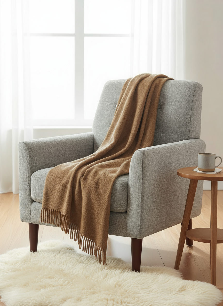 Nachhaltige Kuscheldecke KAMINFEUER mit 40% Alpaka