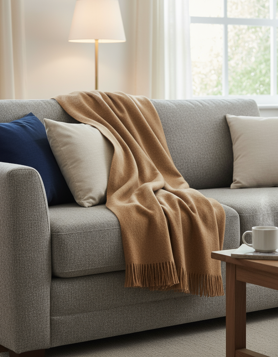 Nachhaltige Kuscheldecke KAMINFEUER mit 40% Alpaka