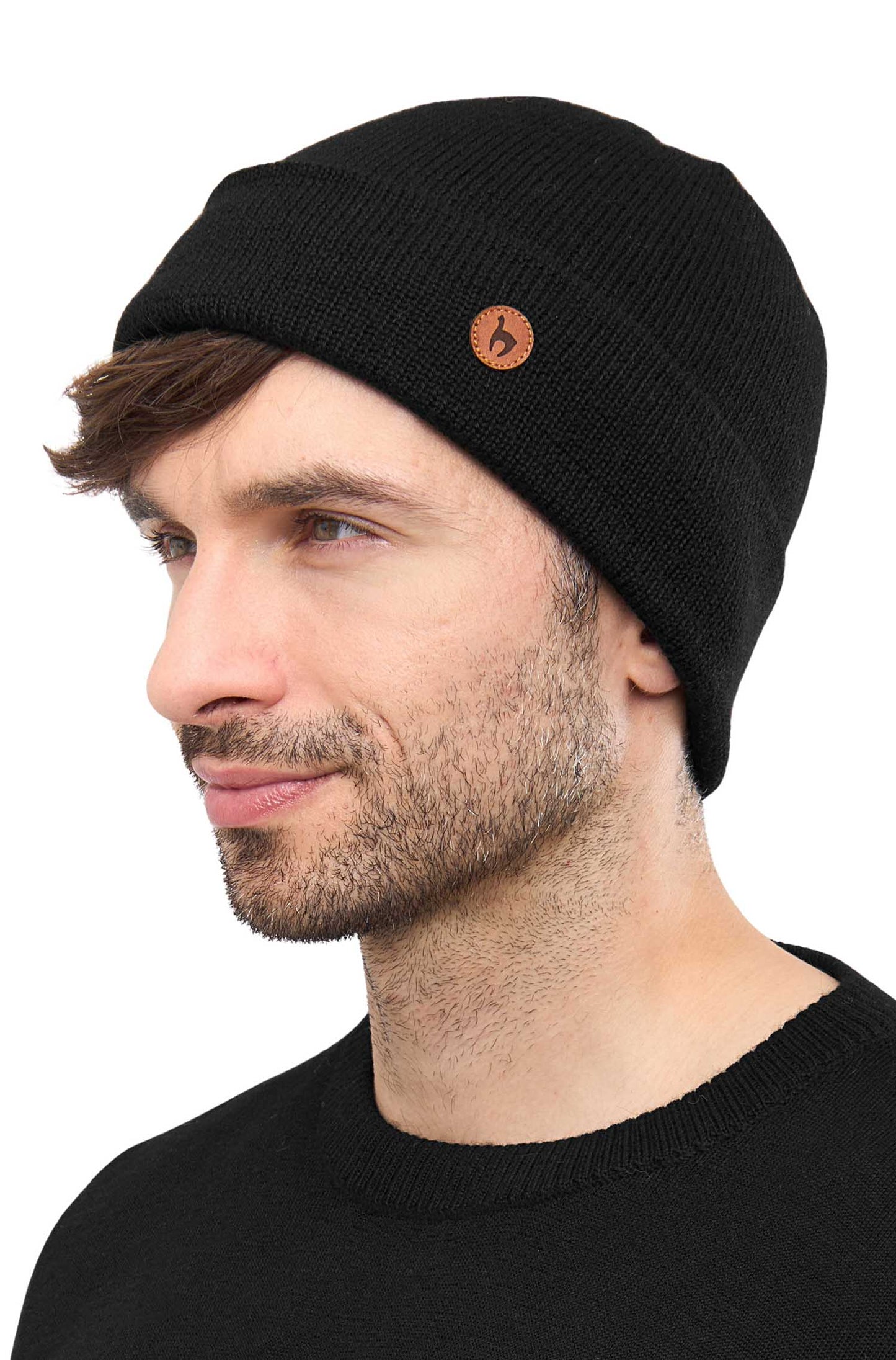 Alpaka Strick-Mütze BARK - 100% Alpaka schwarz