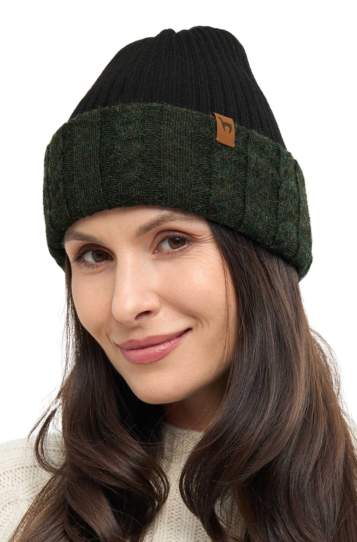 Alpaka Wendemütze SUAVE - 100% Alpaka tannengrün schwarz one-size