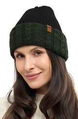 Alpaka Wendemütze SUAVE - 100% Alpaka tannengrün schwarz one-size