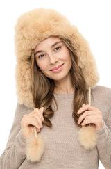 Flieger Fellmütze aus 100% Alpaka Fell braun one-size