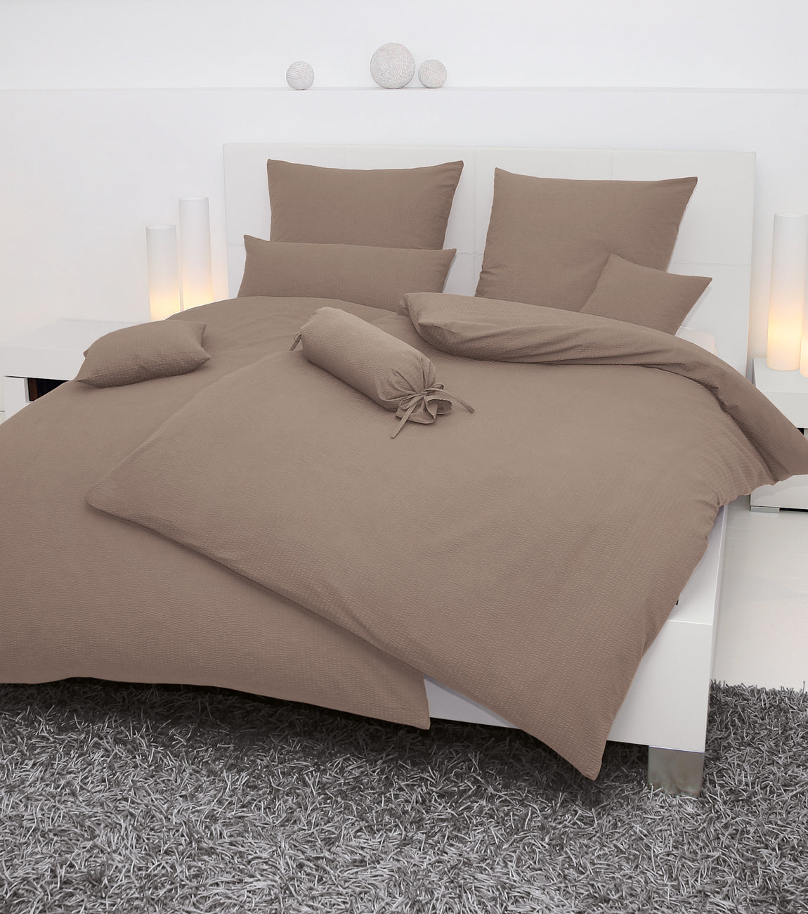 Mako-Soft-Seersucker Bettwäsche PIANO 0125 taupe von Janine