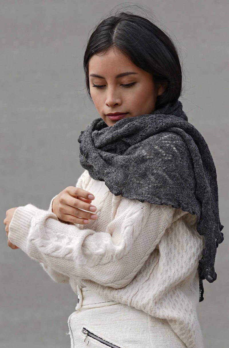 Alpaka Schal HADIA - 55% Alpaka & 26% Merino anthrazit one-size