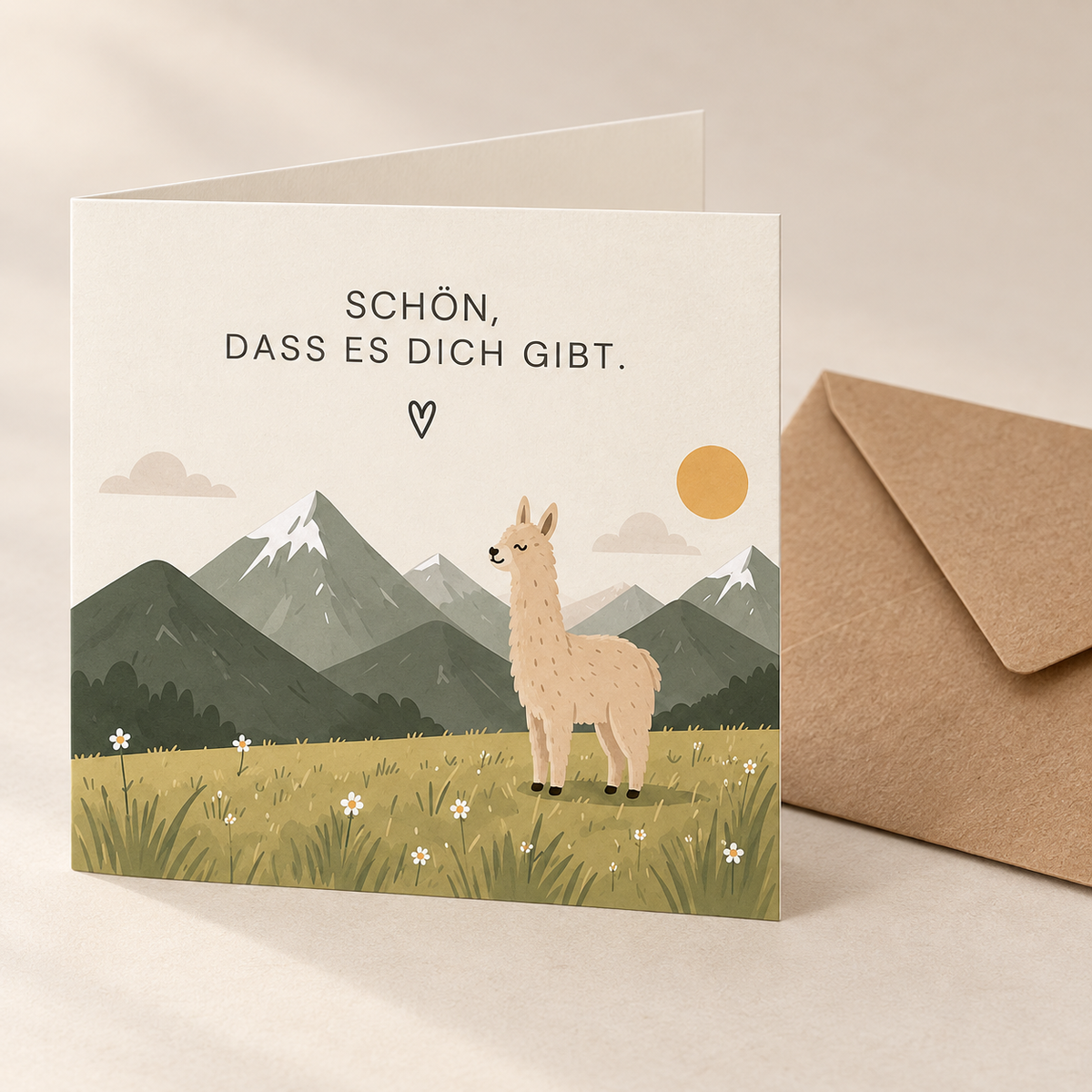 Alpaka-Grußkarte „Schön, dass es dich gibt“