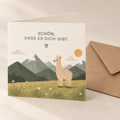 Alpaka-Grußkarte „Schön, dass es dich gibt“