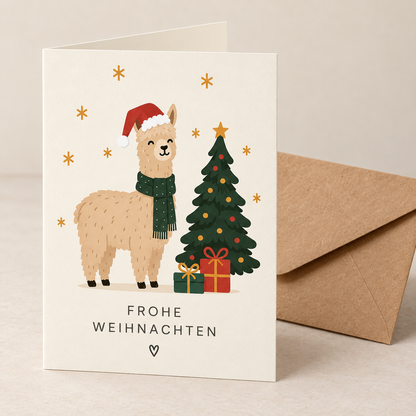 Alpaka-Weihnachtskarte „Frohe Weihnachten“