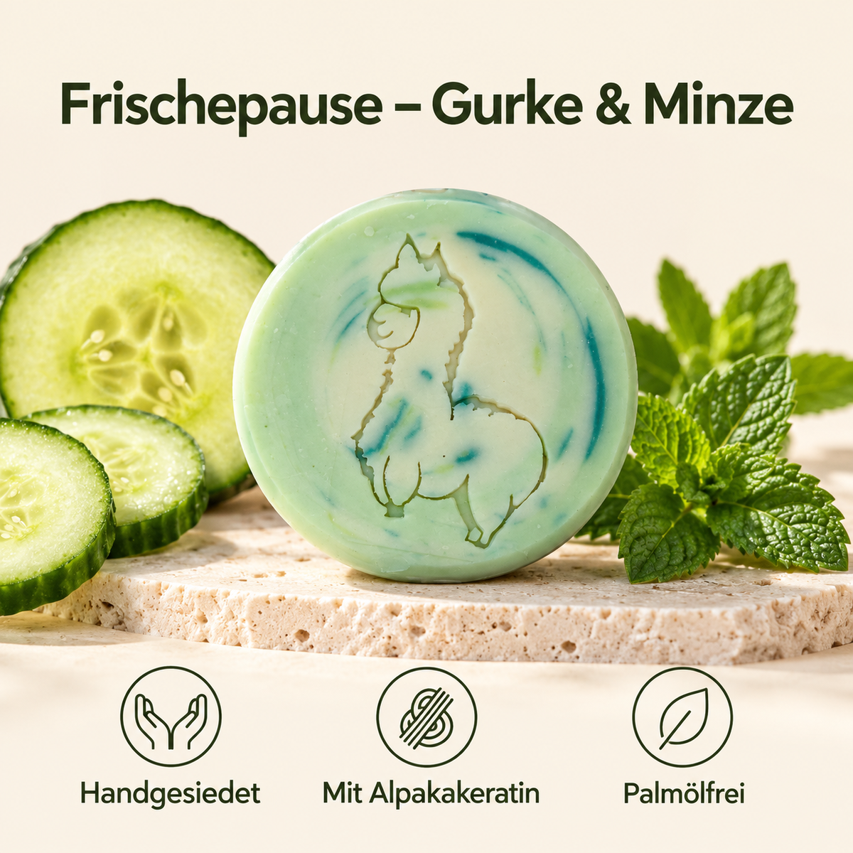 Alpaka-Seife Frischepause – Gurke & Minze