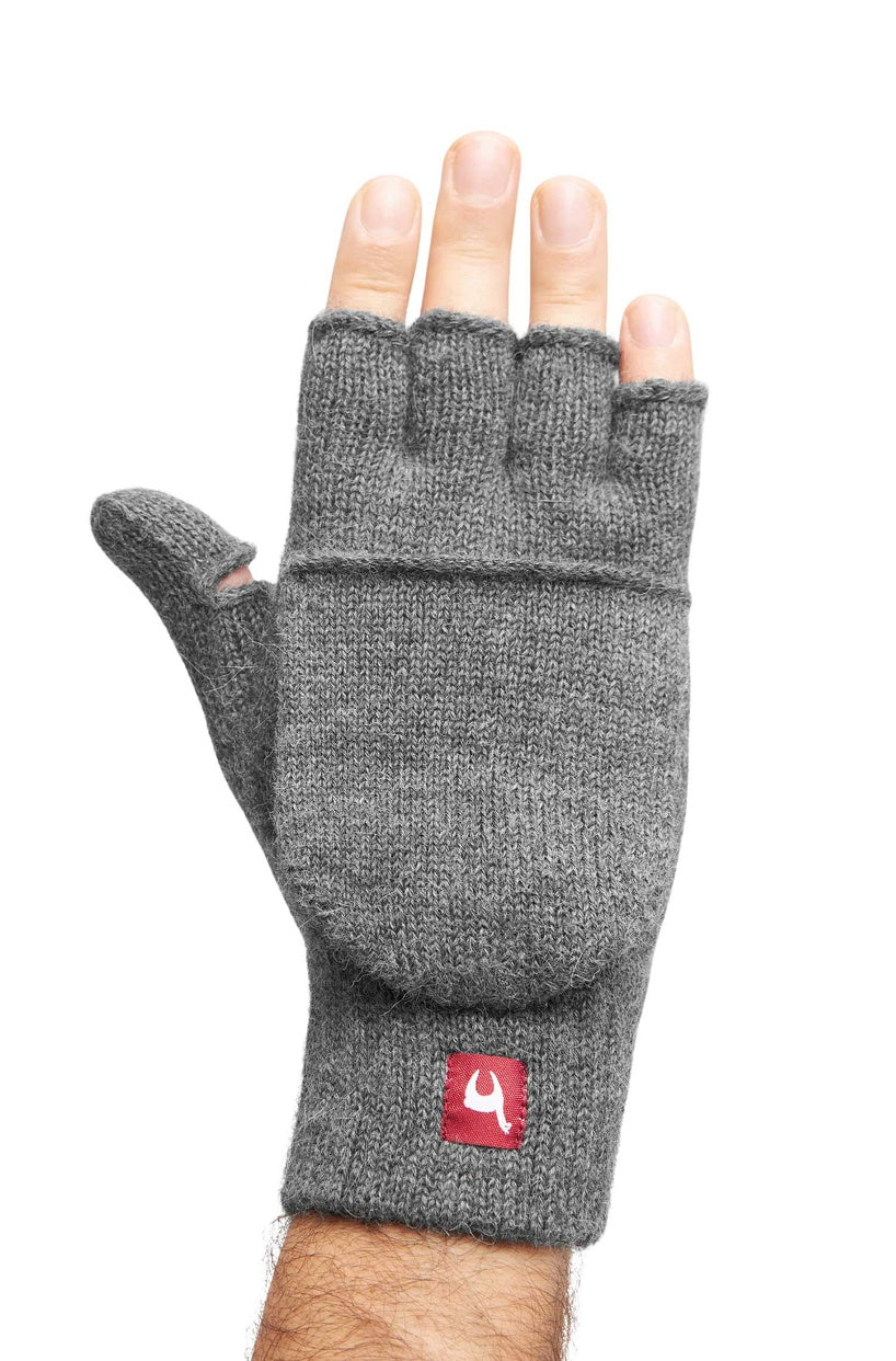 Alpaka Fingerlose Handschuhe KÄNGURU UNI - 100% Alpaka grau