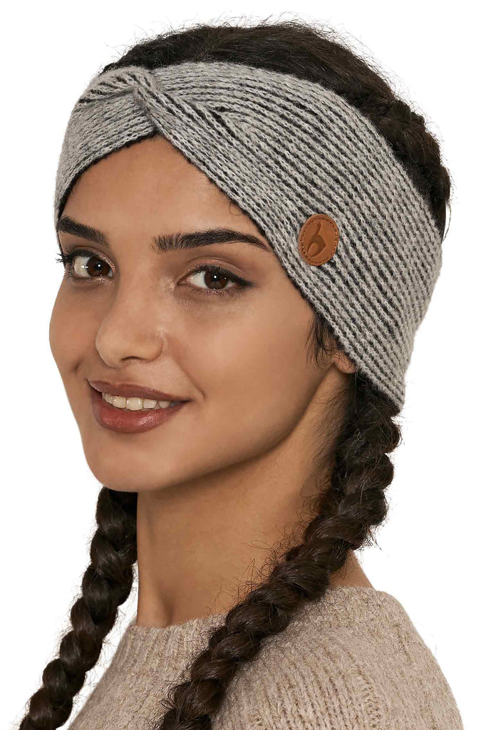 Alpaka Stirnband Damen Marino mit Twist silber-schwarz
