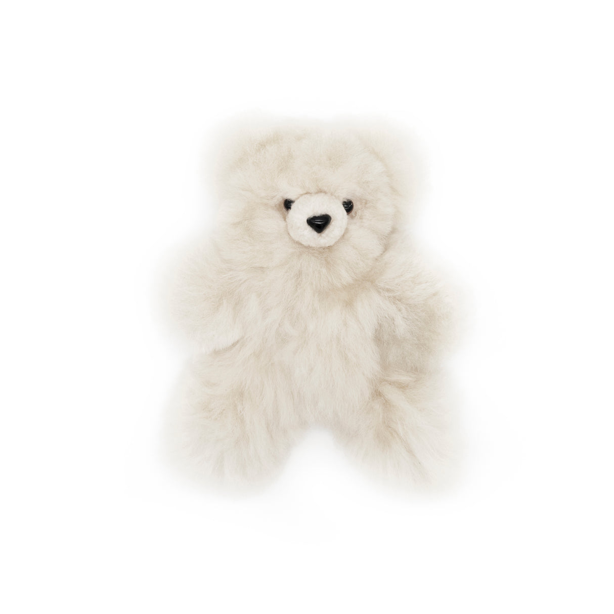 Premium Felltier TEDDYBÄR (20cm) aus 100% Alpaka-Echtfell weiss 20 cm