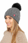 Mütze BIANCA mit Bommel mit 70% Alpaka und 23% Merino grau one-size von Apu Kuntur