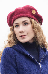 Basken Mütze BERET aus 100% Alpaka rot meliert one-size