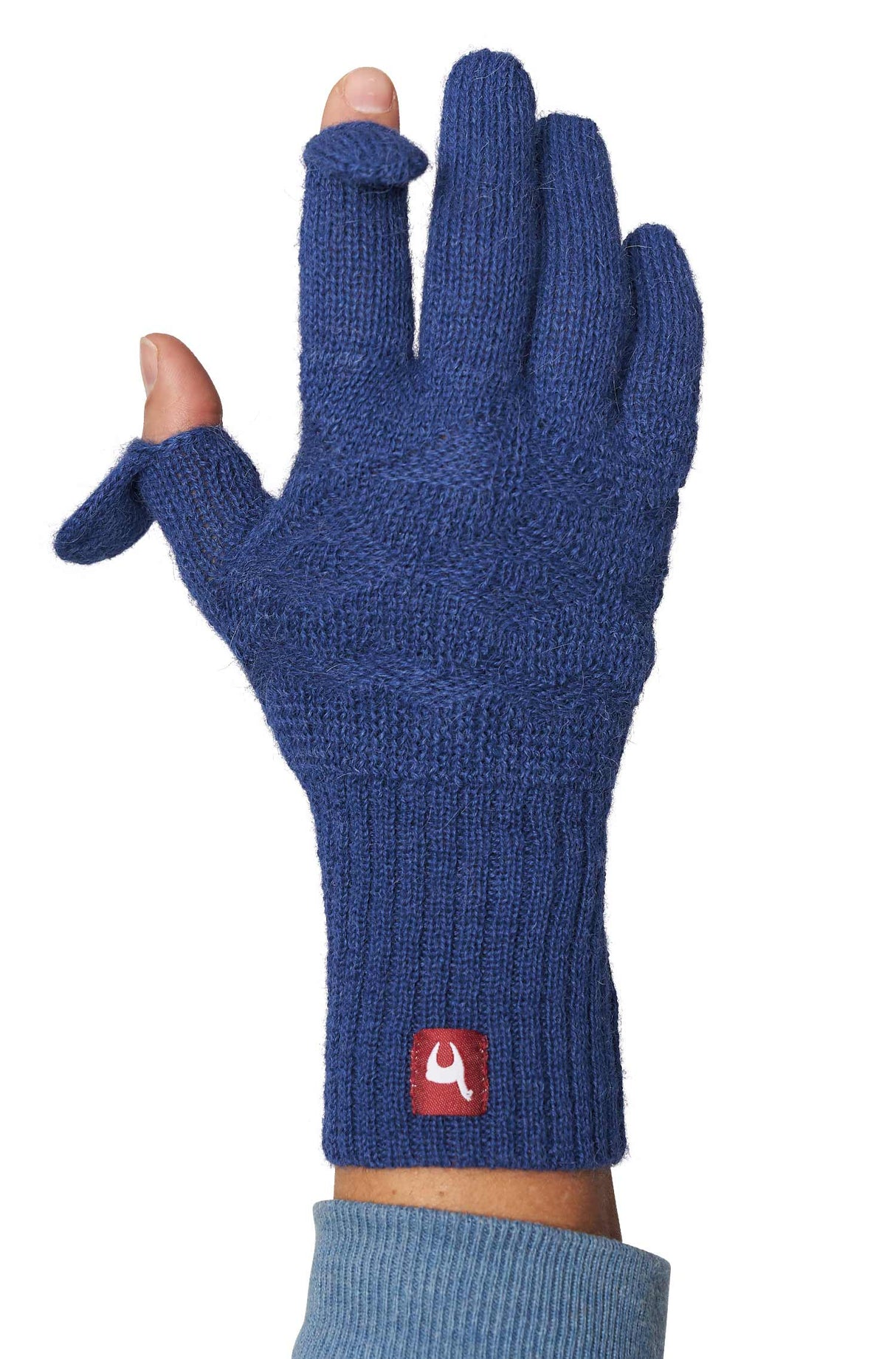 Alpaka Fingerhandschuhe MUJAL umklappbar aus 100% Alpaka blau