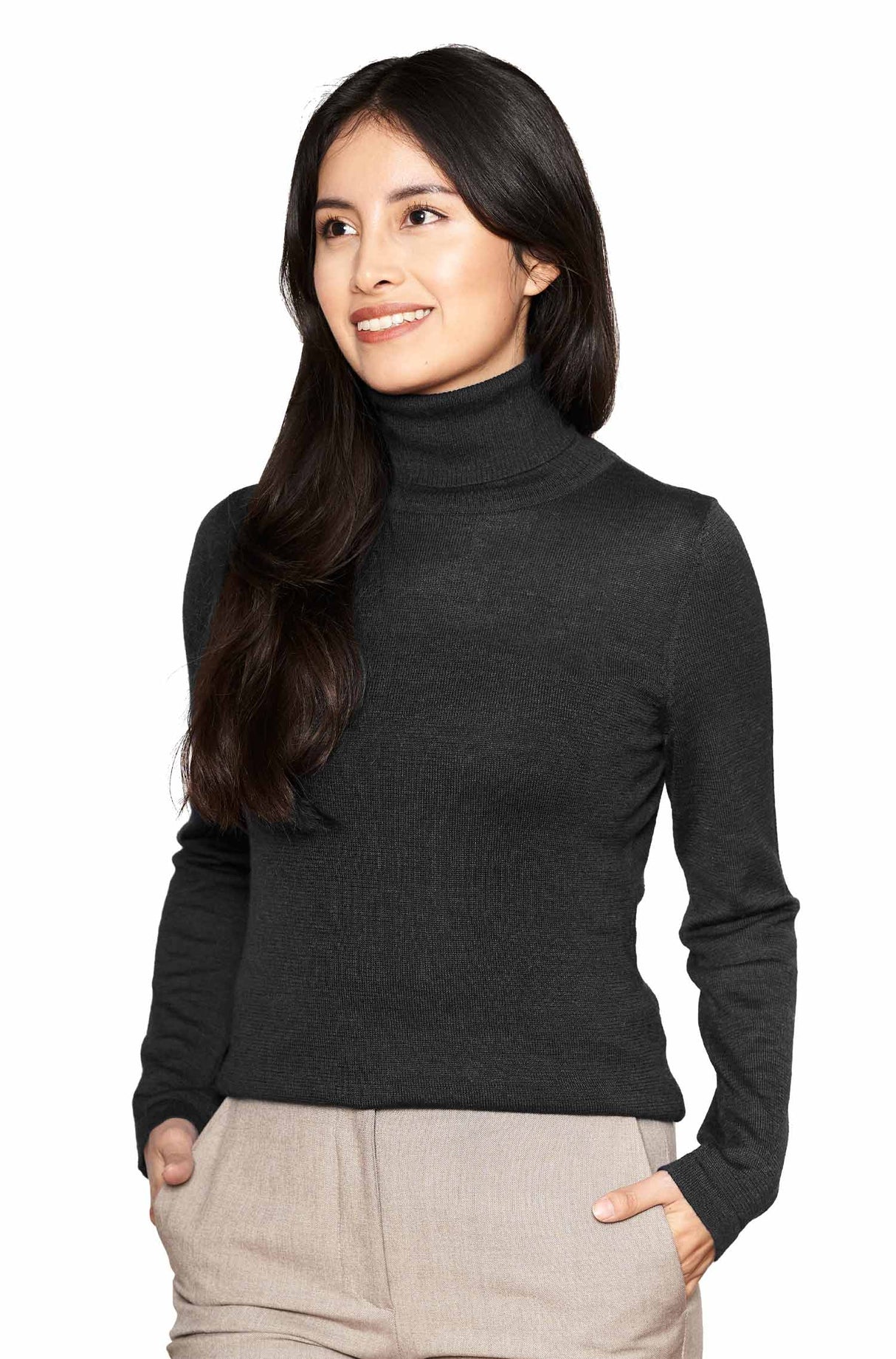 Damen Rollkragen Pullover MADAI aus 70% Alpaka und 30% Seide schwarz