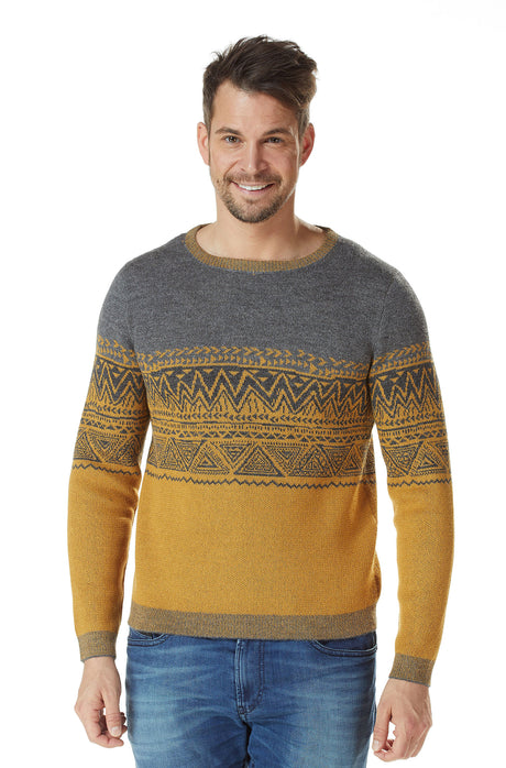 Herren Rundhals Pullover GIORGIO aus 100% Alpaka anthrazit gelb