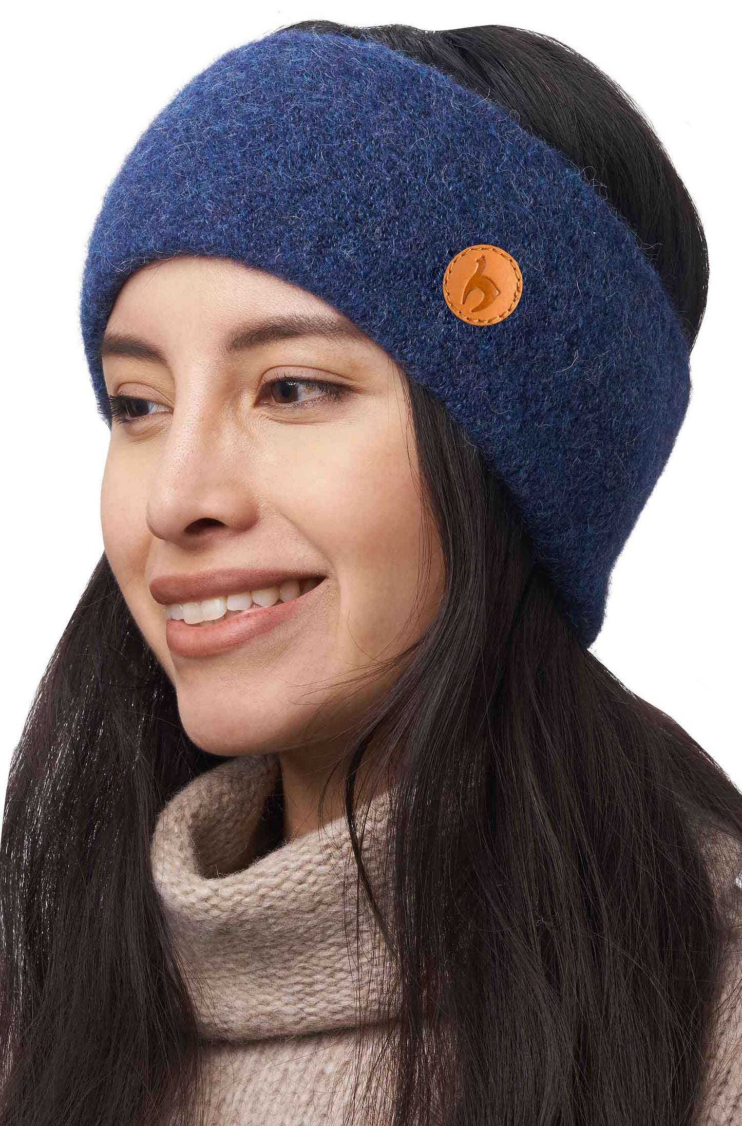 Alpaka Stirnband STRETCH - 96% Alpaka blau one-size