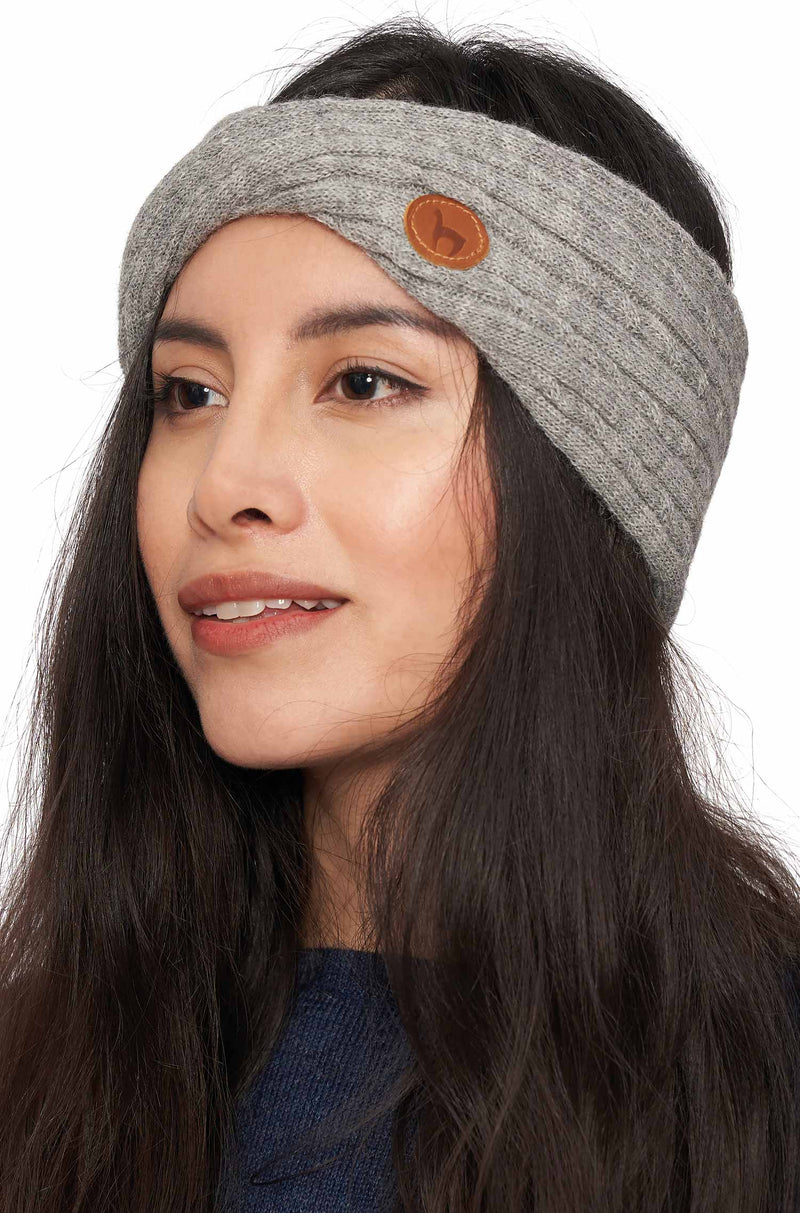 Alpaka Stirnband SUAVE mit Twist - 100% Alpaka silber one-size