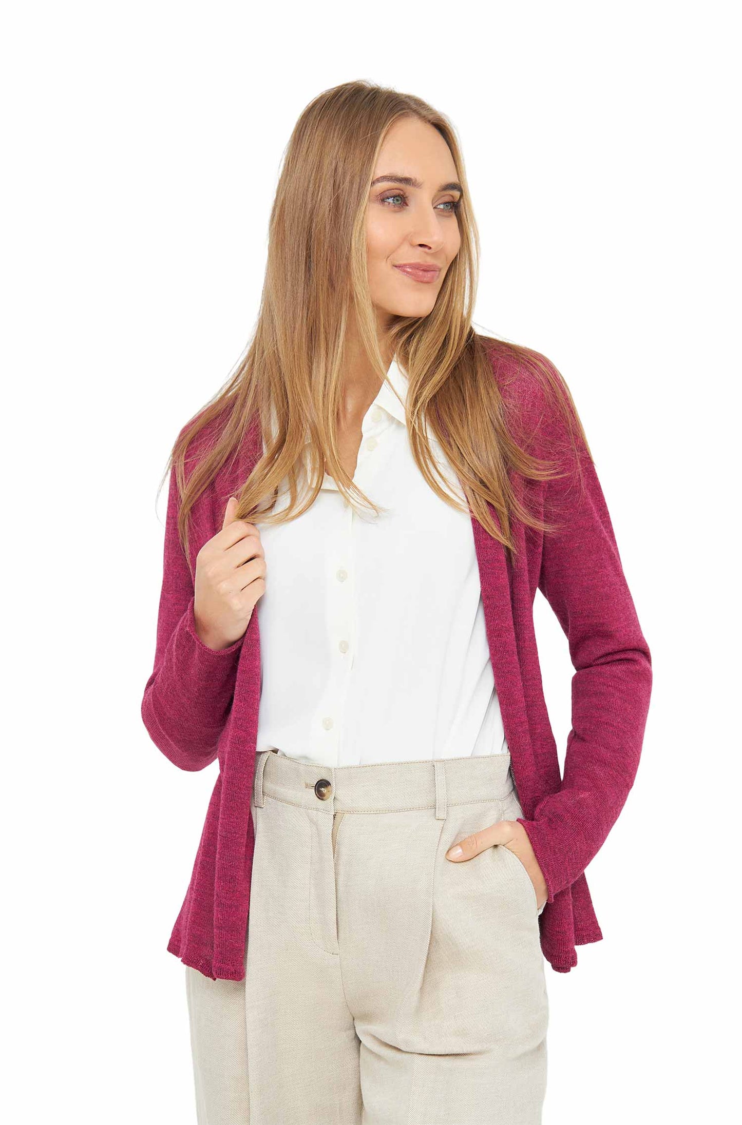 Alpaka Strickjacke PENELOPE himbeere