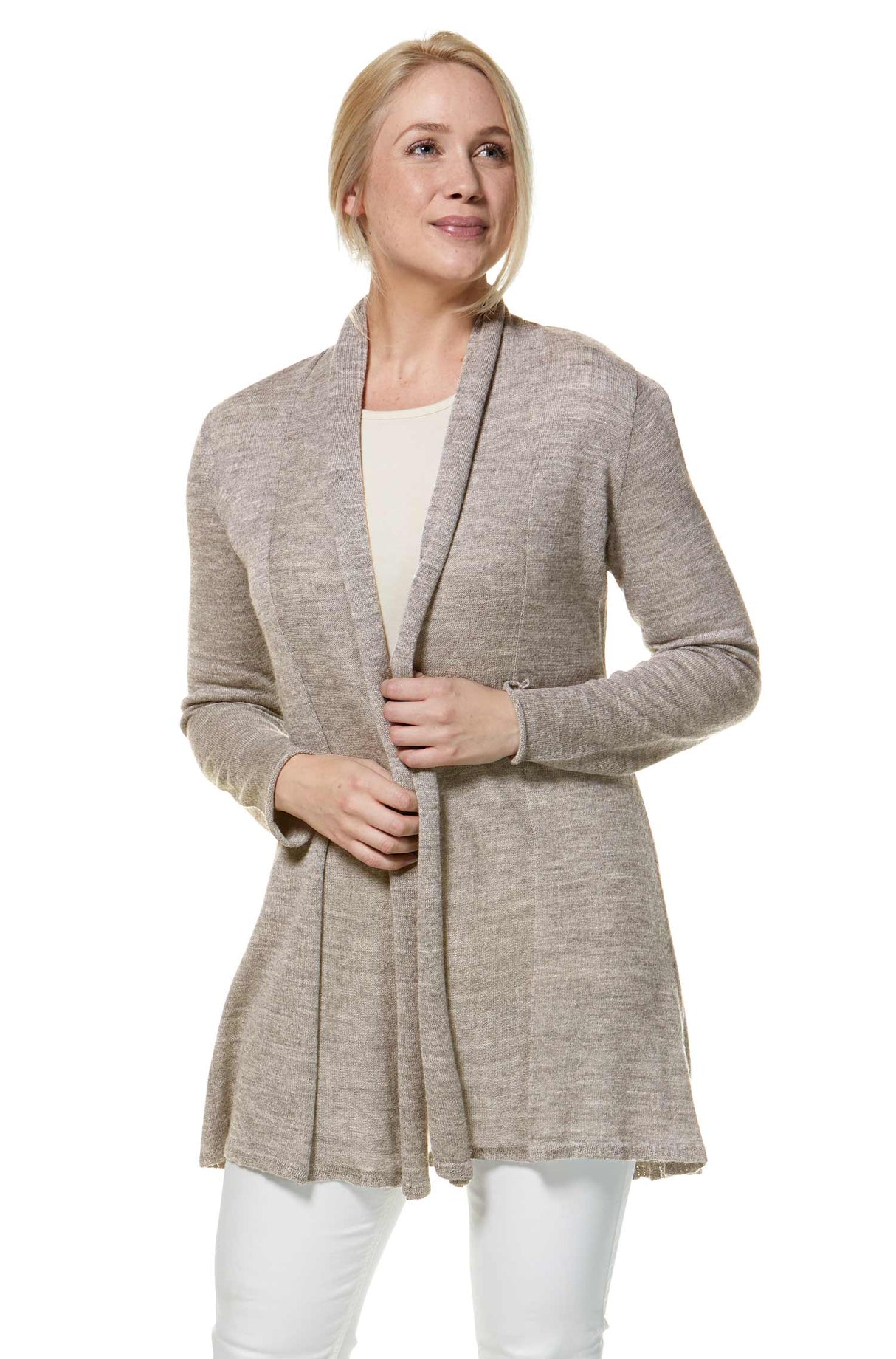 Strickjacke PENELOPE LONG aus 100% Alpaka sand