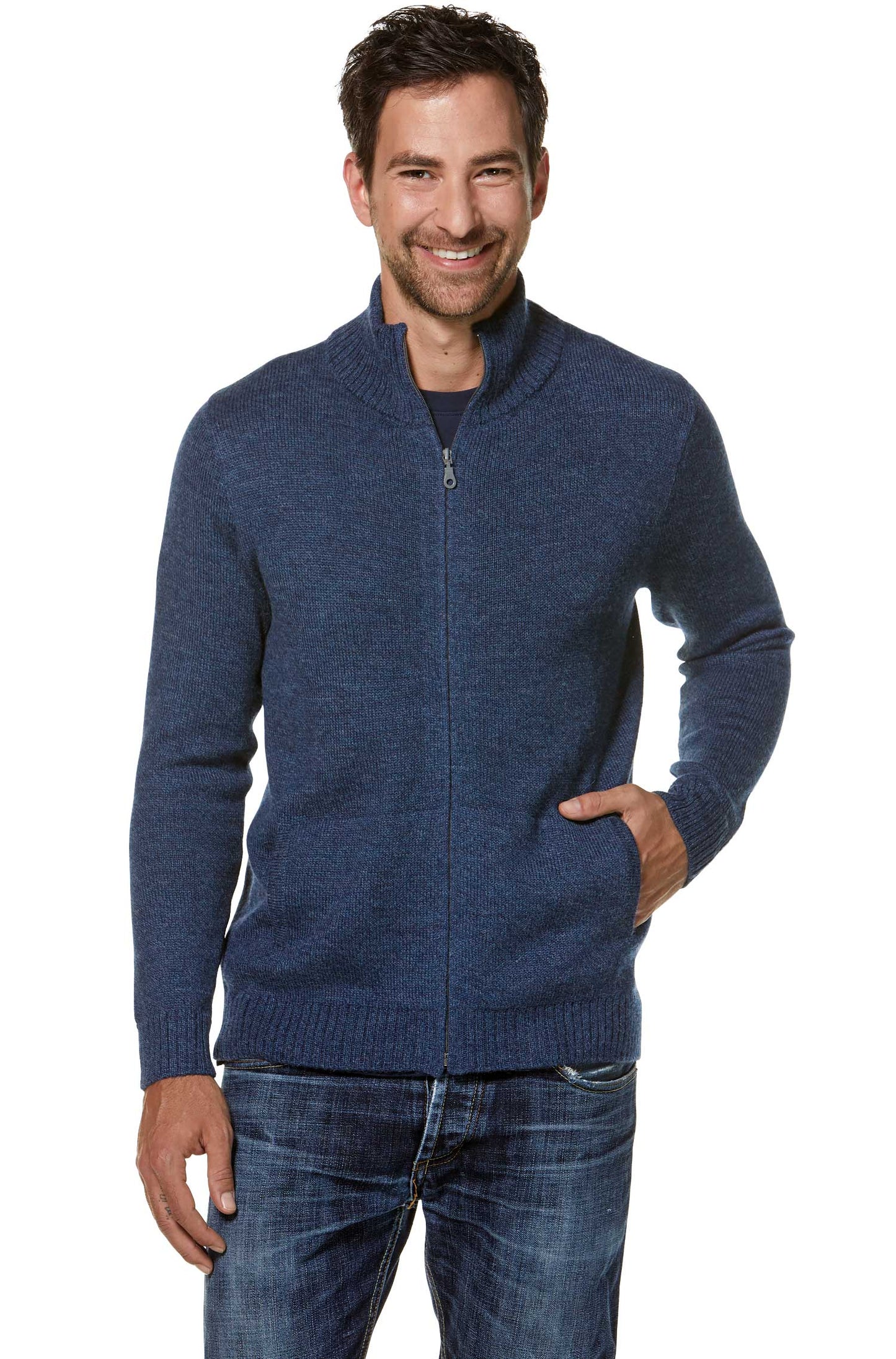 Alpaka Strickjacke RONALDO Herren blau meliert