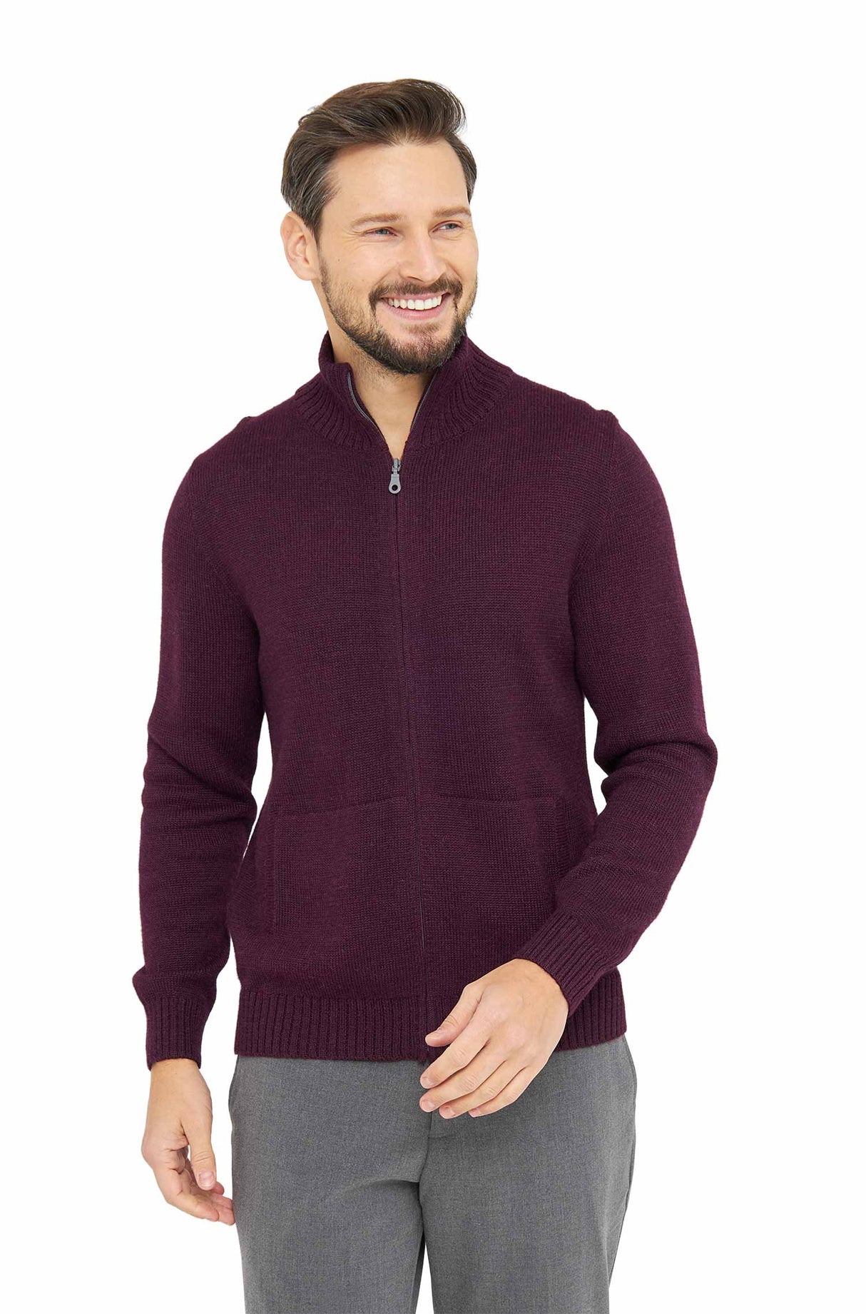 Strickjacke Herren RONALDO aus 100% Alpaka aubergine