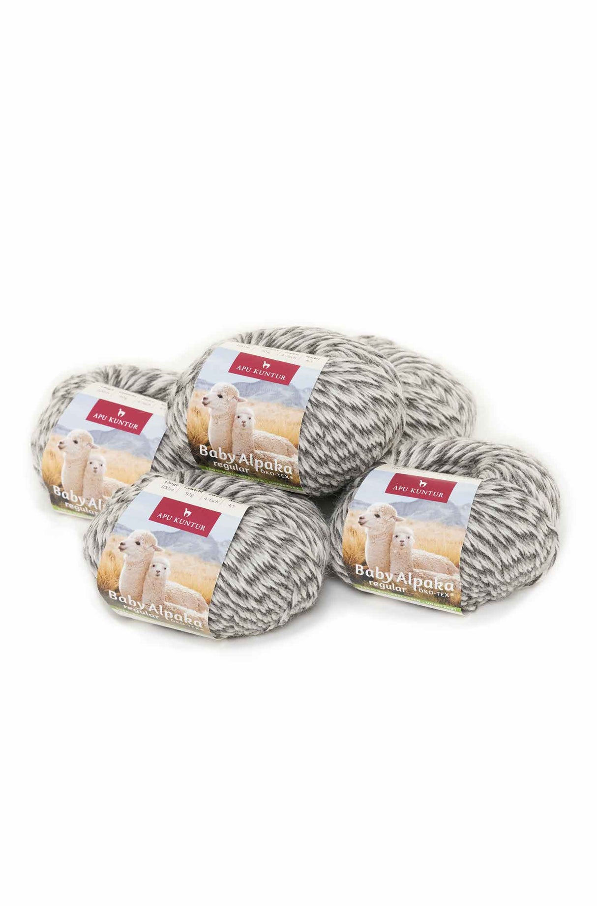 Alpaka Wolle REGULAR | 5x50g | 100% Alpaka | 36 Farben N-155 Grau Melange one-size