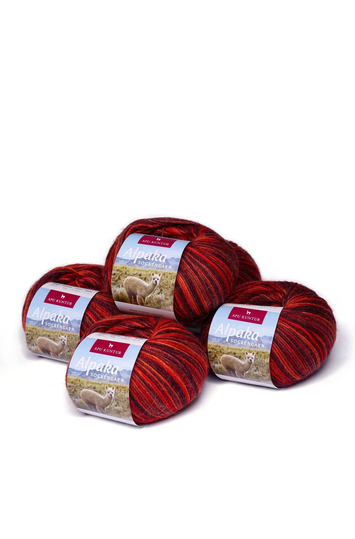 Alpaka Wolle SOCKENGARN | 5x50g | Alpaka-Woll-Mix | 12 Farben 22 kupfer-orange one-size