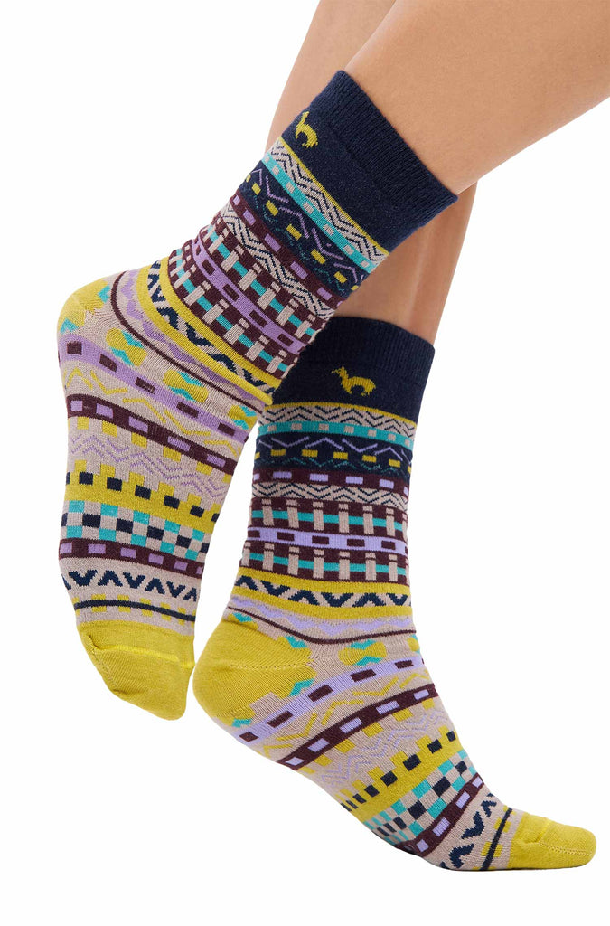 Alpaka DILAYA Socken Premium gelb bunt mit Muster