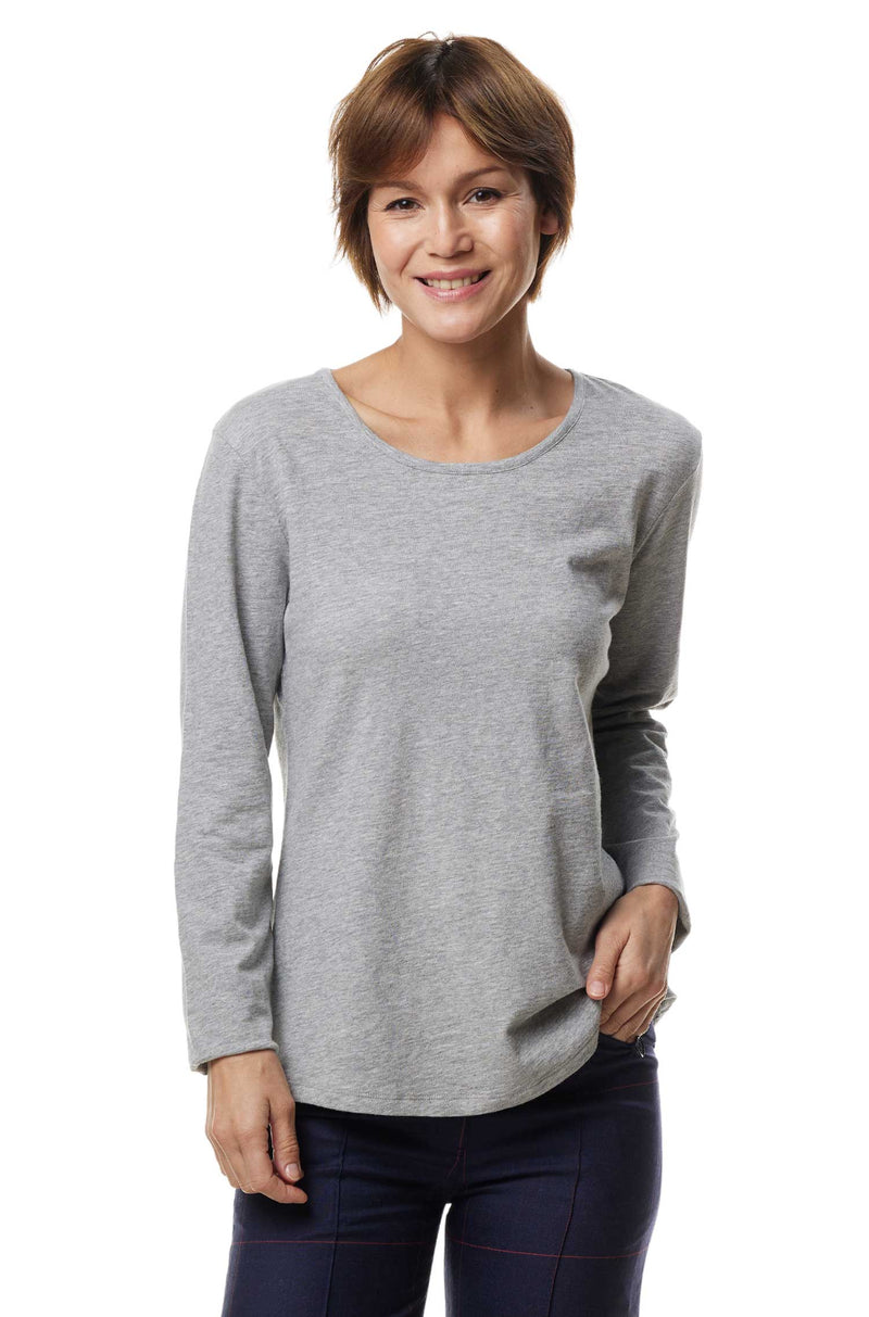Baumwolle Langarm-Shirt RUNDHALS - 10% Alpaka grau